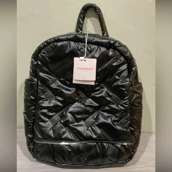 Midnight Black Metallic Puffer Backpack Made By Rozebud Accessories - Picture 1 of 7